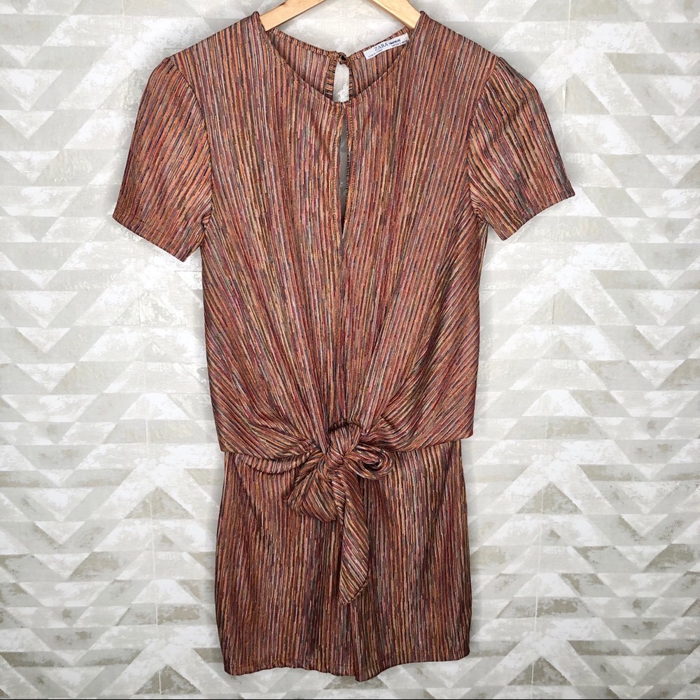 🌟 Zara metallic stripe tie front romper